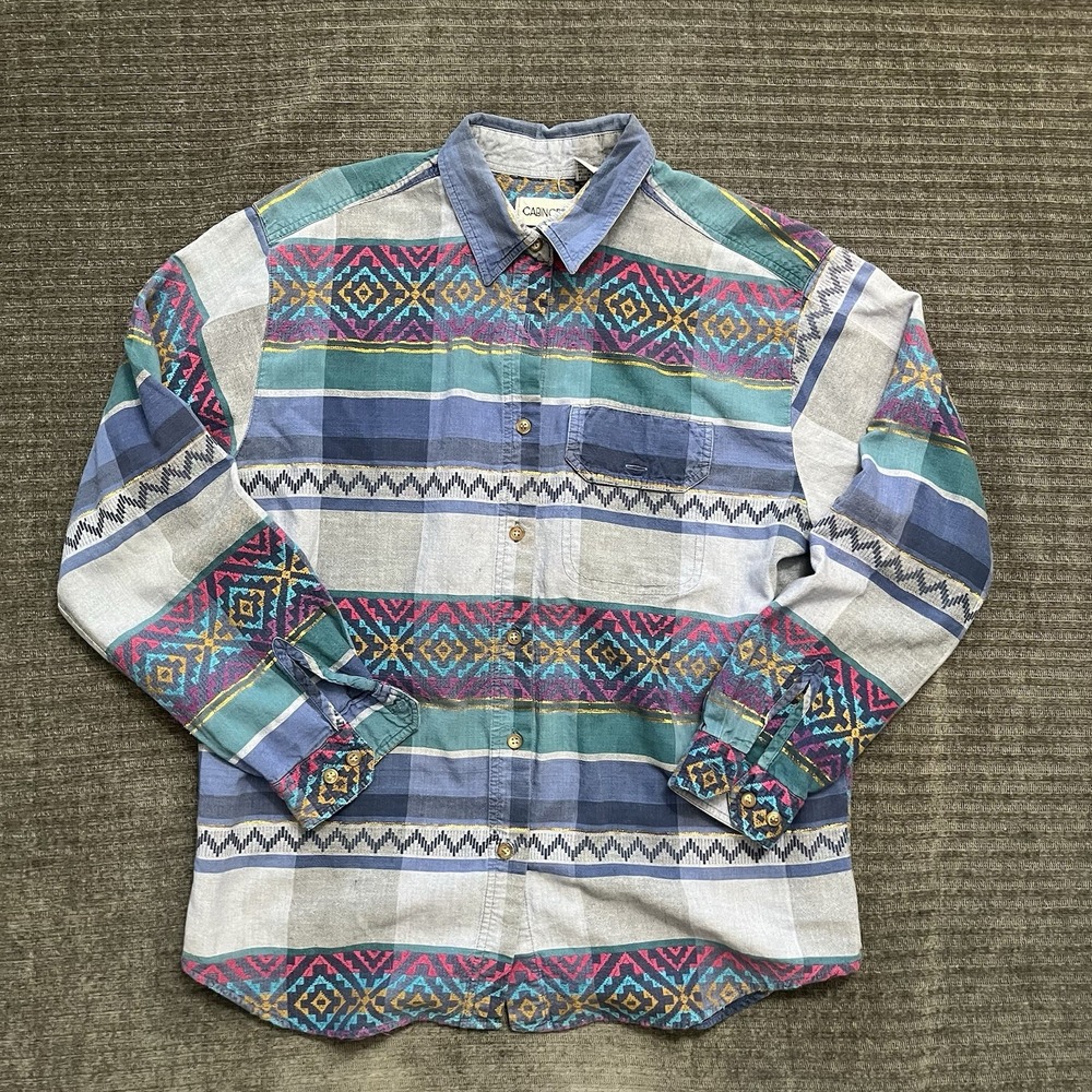 Vintage Aztec Print Button Up Women's Long Sleeve Cabin Creek Western Style LG